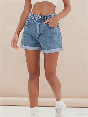 Women's Preppy Washed Salt & Pepper Denim Shorts