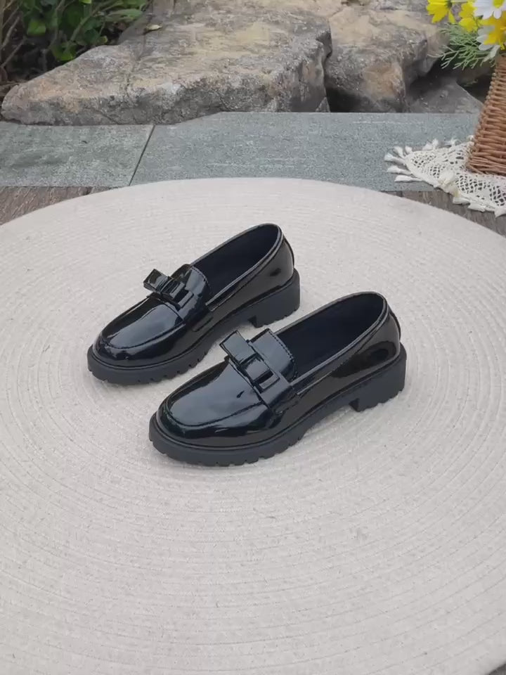 Women's Black Bow Detail Loafers